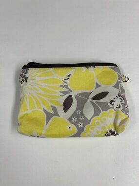 thirty-one Yellow & Gray Floral Canvas Cosmetic Pouch